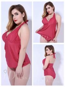 wedding photo -  Red And White Point Pattern Print Plus Size One-Piece Womens Swimsuit Lidyy1605202017
