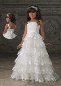 wedding photo -  Tiers Tulle White Straps Ruched Zipper Sleeveless Floor Length