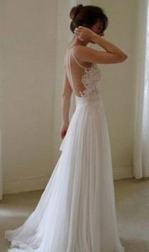 wedding photo - Sexy Backless White Lace Long Chiffon Prom Dress Beach Wedding Dress