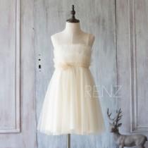 wedding photo - 2016 Beige Junior Bridesmaid Dress, Light Beige Mesh Scoop Neck Flower Girl Dress, a line Ruffle Puffy dress knee length (ZK030)