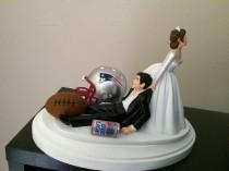 wedding photo - New England Patriots Wedding Cake Topper Bridal NFL Funny Football team Football Themed with matching garter