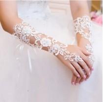 wedding photo - wedding gloves fingerless gloves lace flower gloves white bridal gloves in handmade