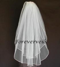 wedding photo - Fingertip bridal veil 2 layers white, ivory, diamond white or champagne satin edge cut edge