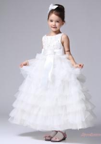 wedding photo -  Scoop Zipper Tulle Bowknot Ruched Sleeveless White Tiers Tea Length