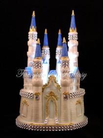 wedding photo - Castle Cake Topper Cinderella Fairytale Wedding or Sweet 16 or 15 - LIGHTED