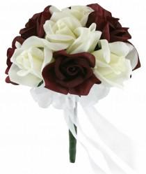 wedding photo - Burgundy and Ivory Silk Rose Toss Bouquet - Silk Wedding Toss Bouquet