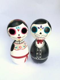 wedding photo - Day of the Dead Sugar Skull Large Kokeshi Doll Wedding Cake Toppers
