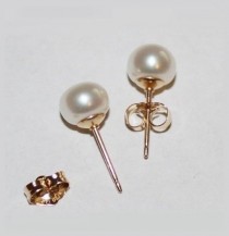 wedding photo - 7.5 mm Genuine Pearl stud earrings, 14K gold fill pearl studs, gold pearl studs, Pearl earrings,Bridesmaids earring, maid of honor