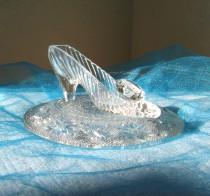 wedding photo - Cinderella Glass Slipper with Oleg Cassini Crystal & Glass Pillow Plate, Fairytale Princess Wedding Shower Reception Centerpiece Table Decor