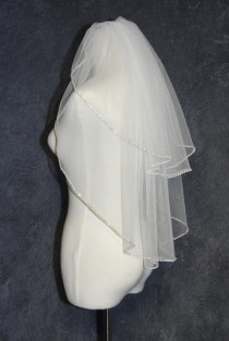 wedding photo - 2T ivory white bridal veil handmade diamond wedding veil