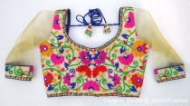 wedding photo - Colorful Embroidery Blouse with net sleeves - Sari Blouse - Saree Blouse - Sari Top - For Women - Designer saree Blouse - Designer Blouse