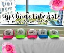 wedding photo - NEON Bachelorette Party Hat / Bride Tribe Arrow Trucker Cap / Pool Party / Vegas Miami / Beach Vacation / Bridesmaid Hat
