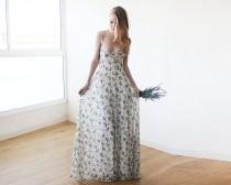 wedding photo - Floral Lace maxi straps ballerina gown, Sweetheart neckline maxi spring dress , Green dress