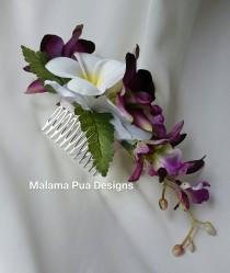 wedding photo - SILK FLOWER HAIR Comb, Hawaiian Orchids & Plumeria, Bridal, Pearls, Tropical, Beach Wedding, Custom Bridal, Headpiece, Bridesmaid, Hair Clip