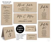 wedding photo - Printable Wedding Seating Chart Template, PLUS Table Numbers, Menu, Place Card and Escort Cards. INSTANT DOWNLOAD - Editable Text, WSC002