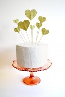 wedding photo - Glitter hearts cake topper or wedding decoration