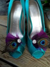 wedding photo - Wedding Shoe Clips, Bridal Shoe Clips, Purple Plum Shoe Clips, Peacock Shoe Clips, Feather Shoe Clips, Wedding Clips Shoes, Shoe Clips Only