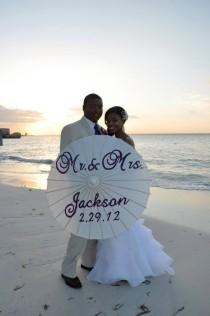 wedding photo - Wedding Umbrella Mr. and Mrs. Handpainted Wedding Parasol with date
