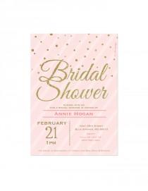 wedding photo - Blush Pink & Gold Glitter Bridal Shower Invitation Confetti Stripes Wedding Shower Printable bridal brunch invite