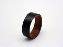 wedding photo - Carbon Fiber ring with Ancient Bog Oak bentwood liner