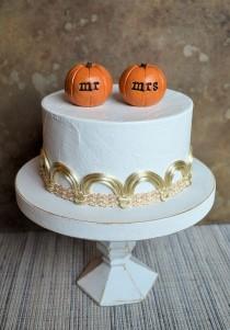 wedding photo - Wedding cake topper...orange mr mrs pumpkins...fall and autumn decor, ready to ship