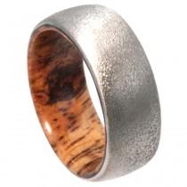 wedding photo - Deep Frosted Titanium Ring, Wood Wedding Band Lined with Sindora Wood, Custom Ring