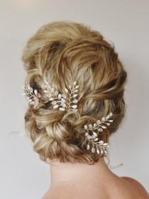 wedding photo - Fern Leaf Pearl Crystal Hair Pins,Fern Leaf Bridal Hair Pins, Wedding Hair Accessories, Bridal Hair Accessories, Ivory Pearl Hair Pins