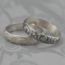 wedding photo - Vintage Style Band--Silver Wedding Band--Bridal Bouquet Band--Floral Ring--Flourish Patterned Ring-Women's Wedding Ring-Oxidized Silver Ring