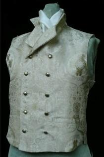 wedding photo - Mans English Regency Wedding Vest Double Breasted Grooms Waistcoat in Cream/Gold Silk Brocade