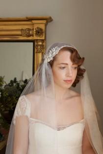 wedding photo - Stunning Juliet Cap Veil with Beaded lace ,Ivory or champagne Kate moss style veil, 1930s Vintage style veil, chapel length veil