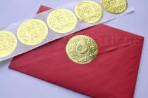 wedding photo - GOLD foil sticker seals, large round embossed stickers – use as Envelope Seals, Invitation Seals, Wedding Seals, gift wrapping seal / D15G