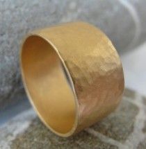 wedding photo - Wedding Band - Gold Wedding Ring - Gold Band - Gold Hammered Ring - Hammered Wedding Band - 14k Yellow Gold Flat Hammered Band