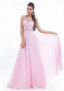 wedding photo -  Straps Crystals Chiffon Ruched Pink Blue Floor Length
