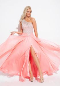 wedding photo -  Crystals Split Front One Shoulder Chiffon Ruched Floor Length