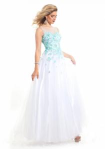 wedding photo -  Appliques White Blue Ruched Sleeveless Zipper Tulle Straps Floor Length Ball Gown