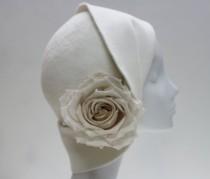 wedding photo - Beautiful Sculptural Cloche Hat w/ Silk Rose - Womens Hat - Wedding Hat - Anais