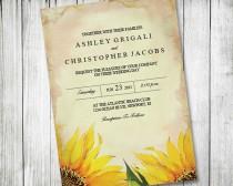 wedding photo - Printable Sunflower Wedding Invitation ~ Vintage, Rustic, Country, Barn, Garden, Invite, Custom, Fall, Summer, Autumn, Spring, Sun Flower