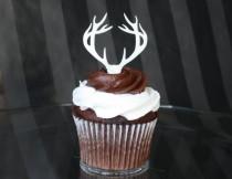 wedding photo - 6 Deer Antler Cupcake Toppers (Acrylic)