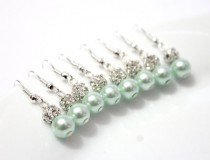 wedding photo -  6 Pairs Mint Pearls Earrings, Set of 6 Bridesmaid Earrings, Pearl Drop Earrings, Swarovski Pearl Earrings, Pearls in Sterling Silver, 8 mm
