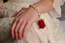 wedding photo - Rose Bracelet, Bridesmaids Bracelet, Flower Girl Bracelet, Ivory Pearl Bracelet, Rhinestones Bracelet, Handmade Wedding Accessories