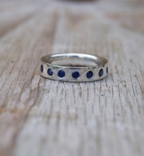 wedding photo - Sapphire flush set band, Silver band with sapphires