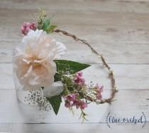 wedding photo - Flower Crown - Cream, Blush, Pink - Boho Flower Crown, Floral Crown, Wedding Hair Accessory, Wedding Hair, Pink Flower Crown