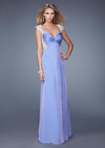 wedding photo -  Ruched Sweetheart Pink Floor Length Cap Sleeves V-back Appliques Blue Chiffon