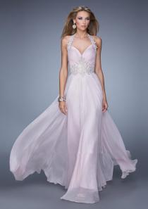 wedding photo -  Sleeveless Ruched Halter Pink Appliques Backless Floor Length Chiffon