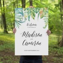 wedding photo - Printable Wedding Welcome Sign, Rustic Whimsical DIY Printable Sign, Wedding Signage - Tropical Luxe Watercolour