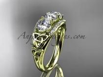 wedding photo -  14kt yellow gold diamond celtic trinity knot wedding ring, three stone engagement ring CT7203