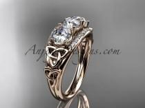 wedding photo -  14kt rose gold diamond celtic trinity knot wedding ring, three stone engagement ring CT7203
