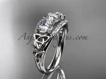wedding photo -  14kt white gold diamond celtic trinity knot wedding ring, three stone engagement ring CT7203