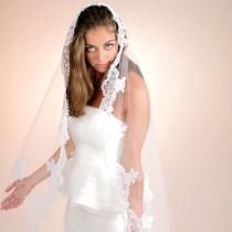 wedding photo - Bridal Mantilla Veil, Wedding Headpiece, Bridal Veil, Formal Wedding Lace Edged Veil, Cathedral Style Lace Veil,  Style No. 4136