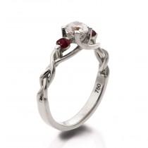 wedding photo - Braided Engagement Ring - Diamond and Rubies engagement ring, white gold diamond ring, unique engagement ring,celtic ring,three stone ring,7